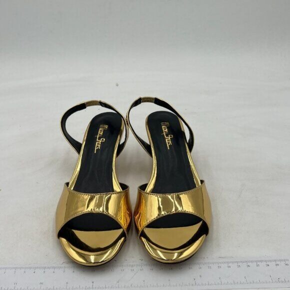Milooey Gold Slingback Kitten Heels Elegant Peep Toe Single Strap Sandals - Picture 2 of 7